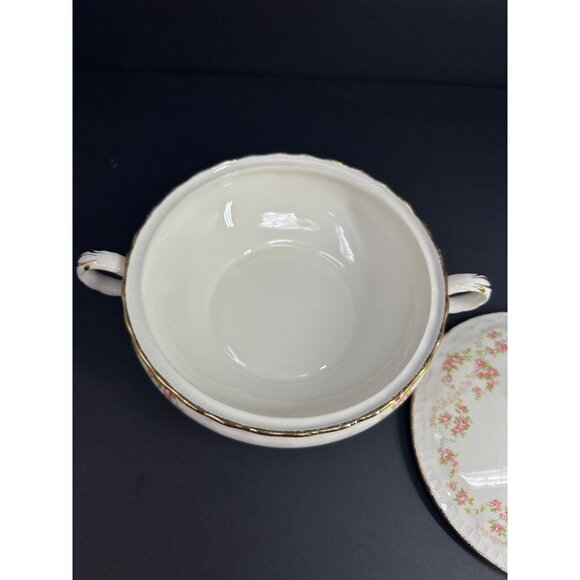 Pope Gosser Florence Covered Bowl 7” Pink Floral China w/ Lid & Gold Trim - Picture 6 of 11